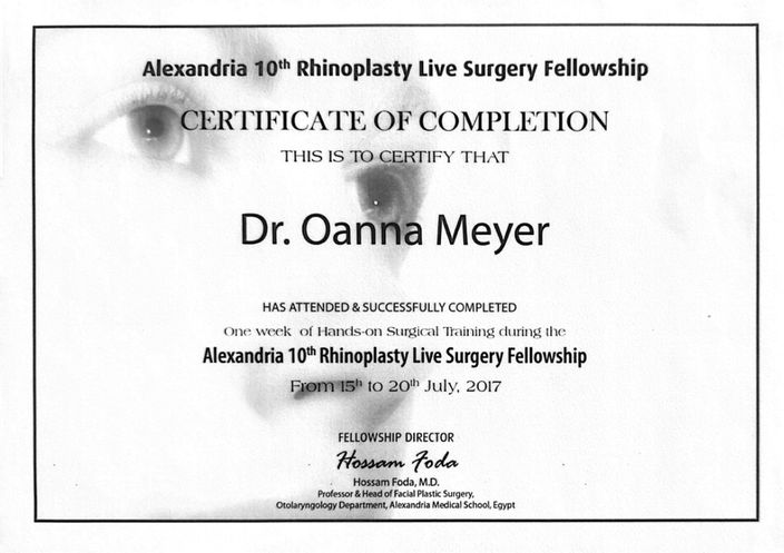 Certificate of Completion — Alexandria 10th Rhinoplasty Live Surgery Fellowship