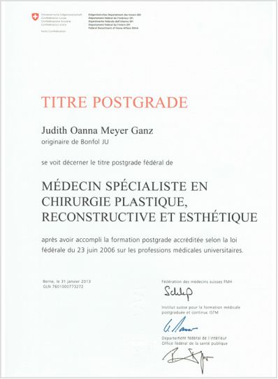 Titre postgrade — Médecin spécialiste en chirurgie plastique, reconstructive et esthétique