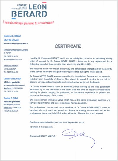 Certificate — Centre Léon Bérard